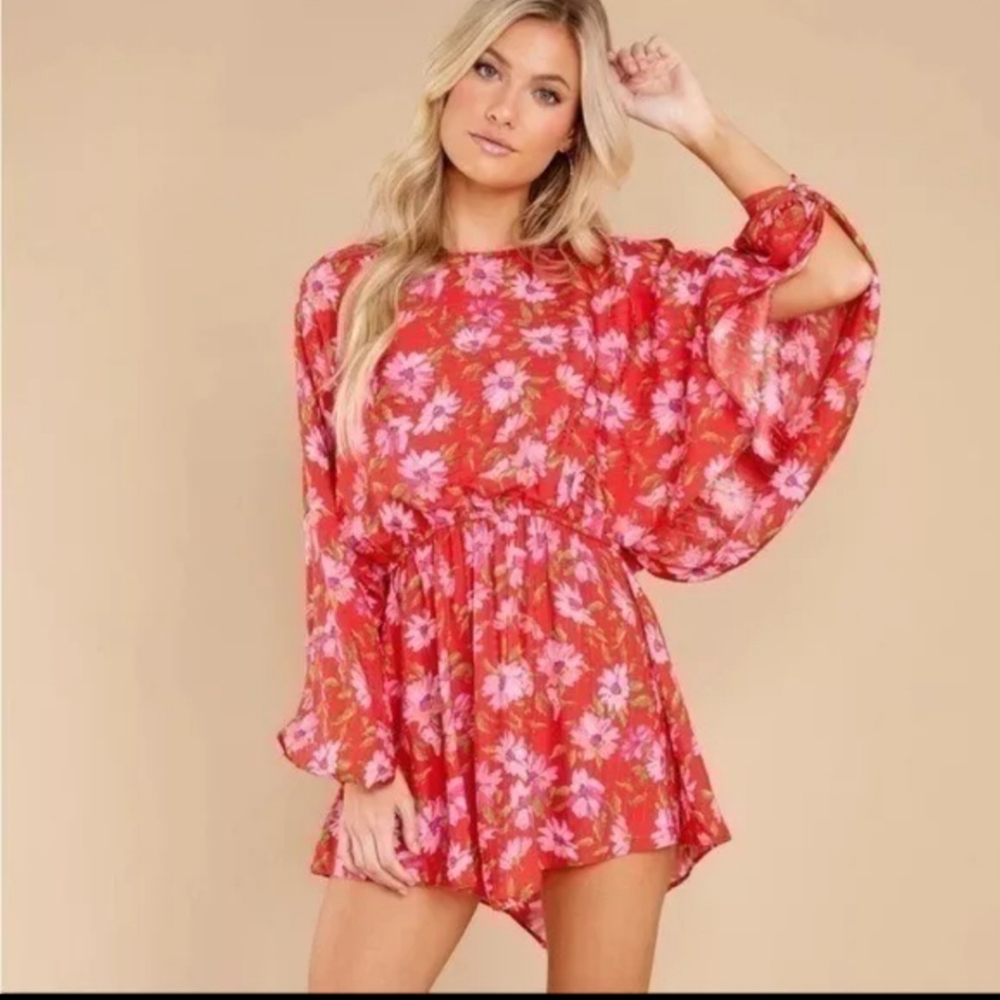 LoveShackFancy Anila Floral Red Mini Dress P or XXS size